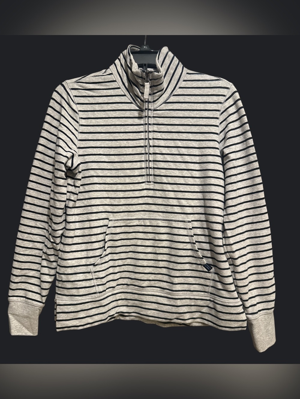 L.L. Bean Womens Gray and Navy Striped Half-Zip pullover sz XS